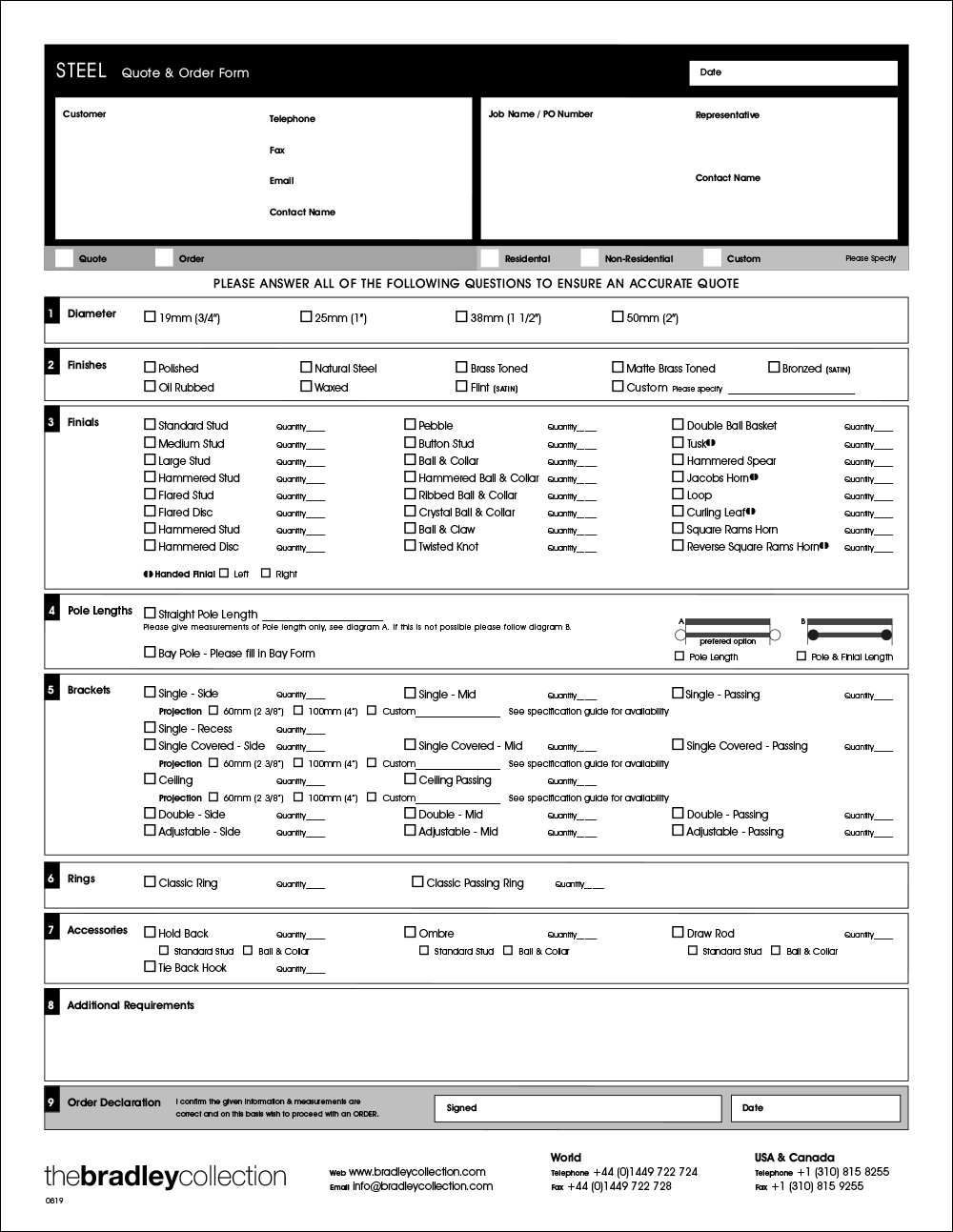 quote & order forms - The Bradley Collection